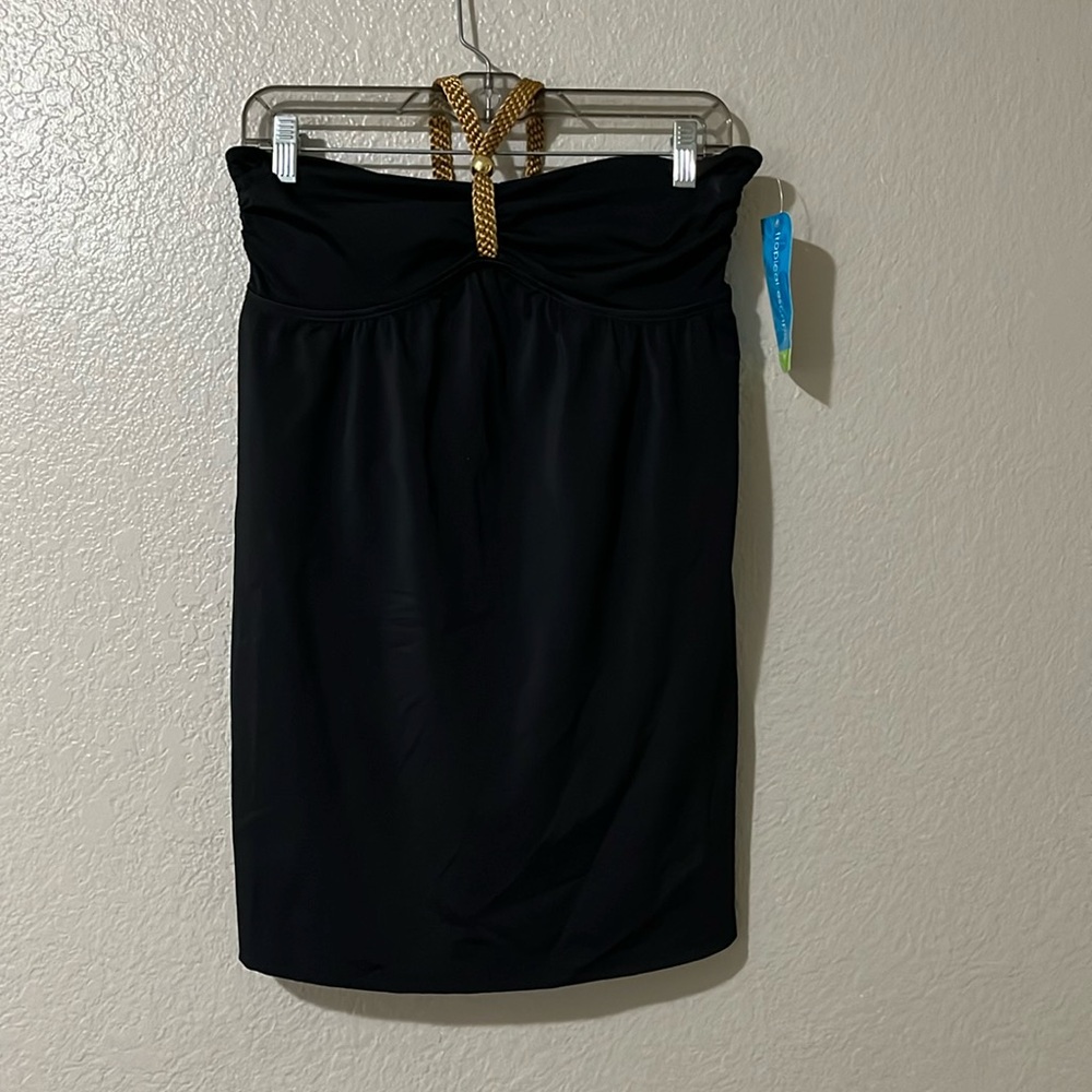 Tropical Escape Black Halter Neck Swim Dress, 10